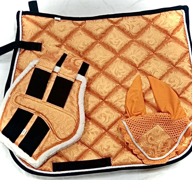 All purpose Saddle Pad Sets; Luxury Special Equestrian All purpose Saddle Pads for Horse with Matchy Net Fly Veil Ear Bonnet Brushing boots