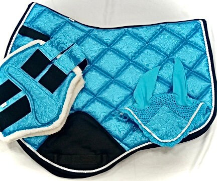 Saddle Pad Sets; Luxury Special Equestrian All Purpose Saddle Pads for Horse with matching Net Fly Veil Ear Bonnet Brushing boots