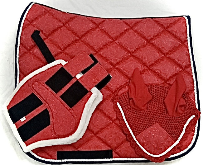 All purpose Saddle Pad Sets; Luxury Special Equestrian All purpose Saddle Pads for Horse with Matchy Net Fly Veil Ear Bonnet Brushing boots