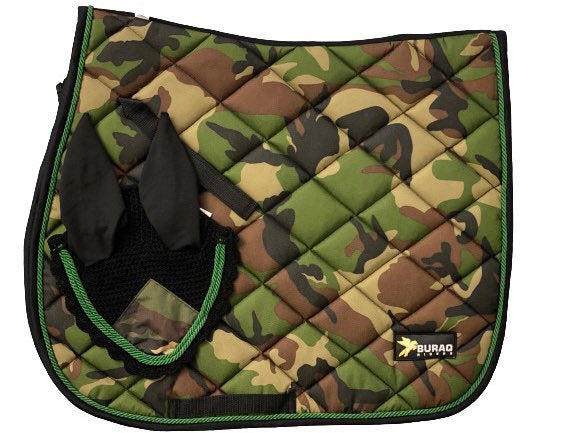 Camouflage Saddle Pad & Saddle Pad Sets; All purpose Handmade Equestrian Saddle Pads for Horse with Matching Ear Bonnet and brushing boots