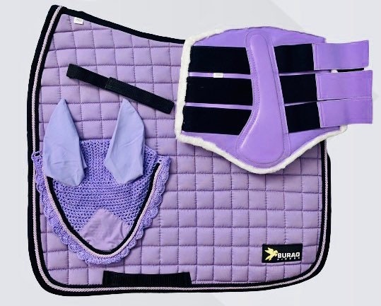 Luxury Hand stitched All Purpose Saddle Pad set Cotton Fabric Matching Pad Bonnet with Brushing boots