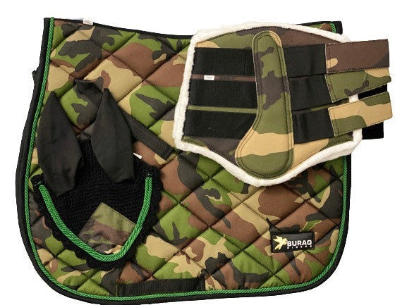 Camouflage Saddle Pad & Saddle Pad Sets; All purpose Handmade Equestrian Saddle Pads for Horse with Matching Ear Bonnet and brushing boots