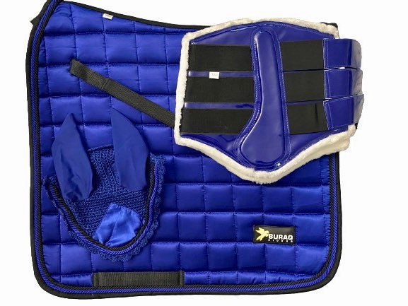 Luxury Hand stitched All Purpose Saddle Pad sets in Satin Fabric Matching Pad Bonnet with Brushing boots