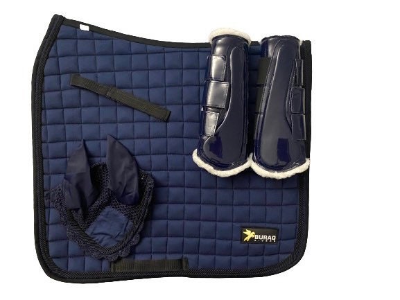 Luxury Hand stitched All Purpose Saddle Pad set Cotton Fabric Matching Pad Bonnet with Brushing boots