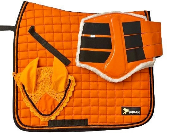 Luxury Hand stitched All Purpose Saddle Pad set Cotton Fabric Matching Pad Bonnet with Brushing boots