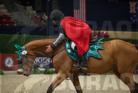 Luxury Style Holographic Leather Faux Dragon Wings Saddle pad and Matchy Ear Bonnet with Horns & Rhinestones