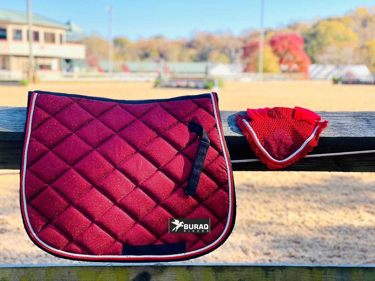 Sparkly Saddle Pad Sets; Stylish Glittery Equestrian all purpose Saddle Pads for Horse with matching Ear Bonnet and Brushing boots