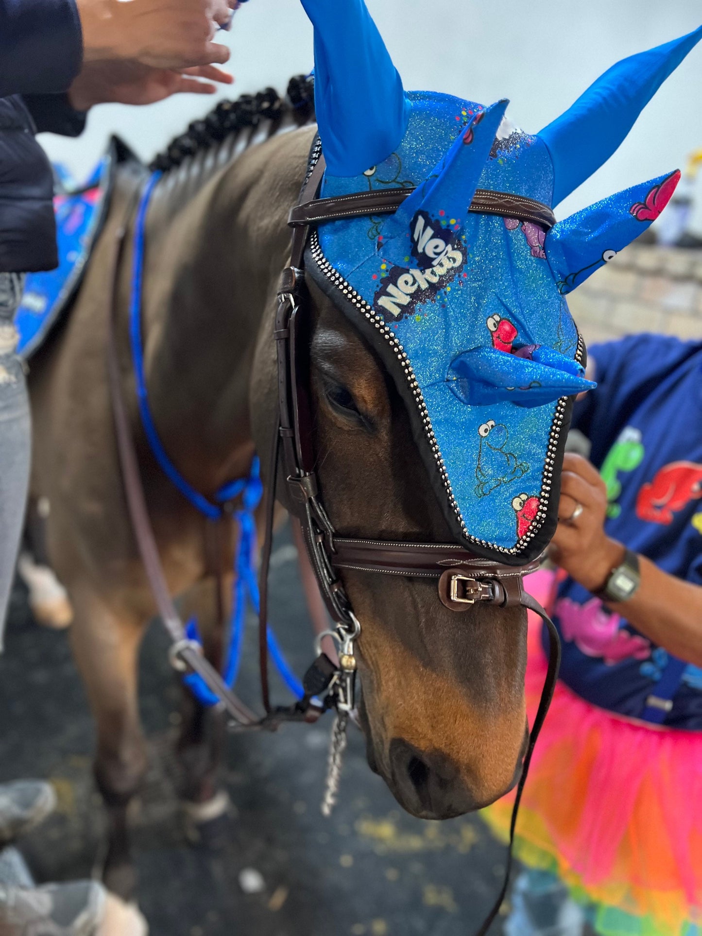 Glittery Candy themed Saddle Pad set; Stylish Dragon Wing Saddle Pads for Horse with Matching Ear Bonnet with Horns & Brushing boots