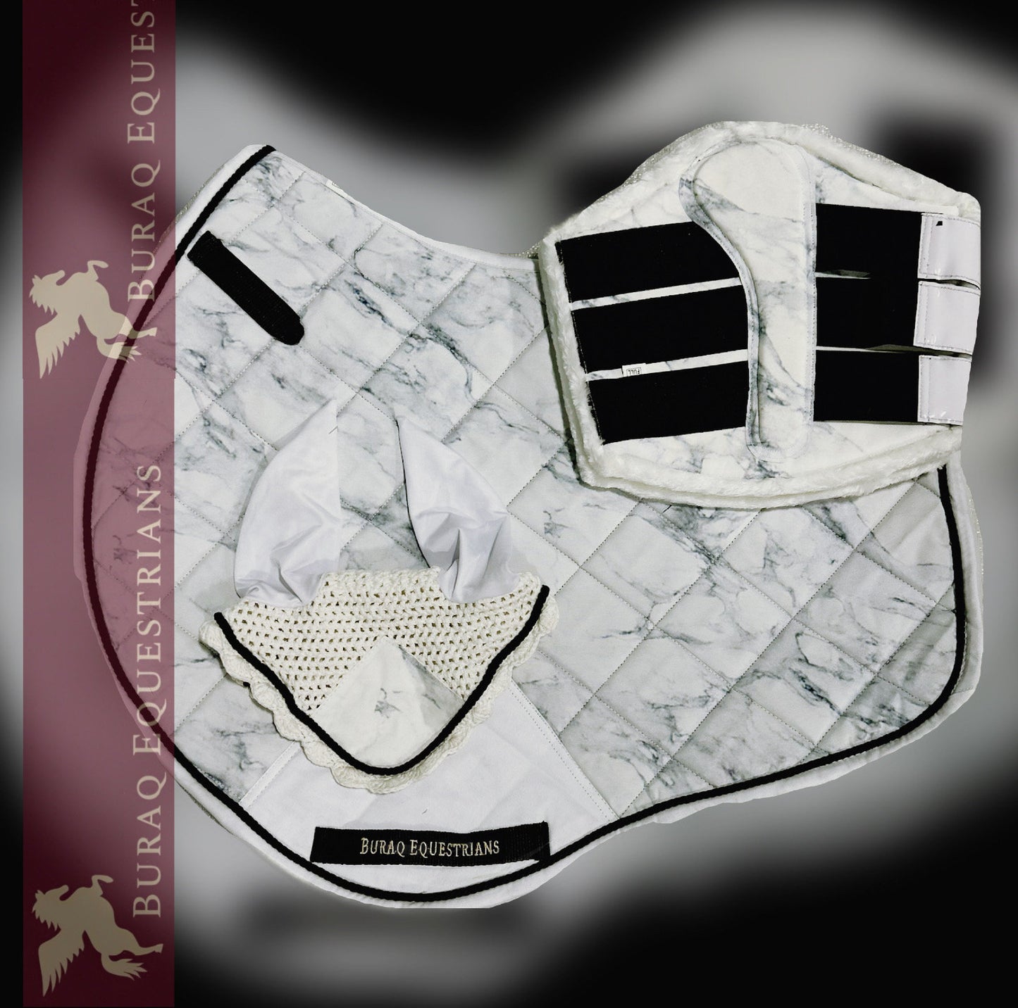 Marble Design Saddle Pad Sets Equestrian English Saddle Pads with Matchy Ear Bonnet Brushing boots for Horses & Mini Shetlands