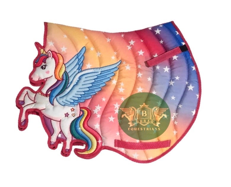 Super cute Equestrian Unicorn Saddle Pad; Handmade unicorn Wing Saddle Pad for Horse of English riders for kids